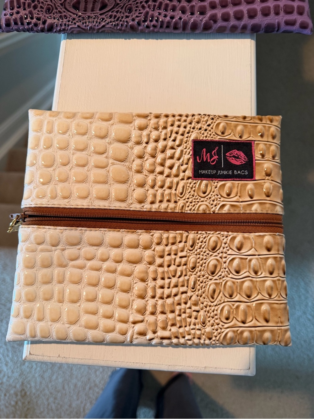 Makeup Junkie Beige Croc-Embossed Cosmetic Pouch